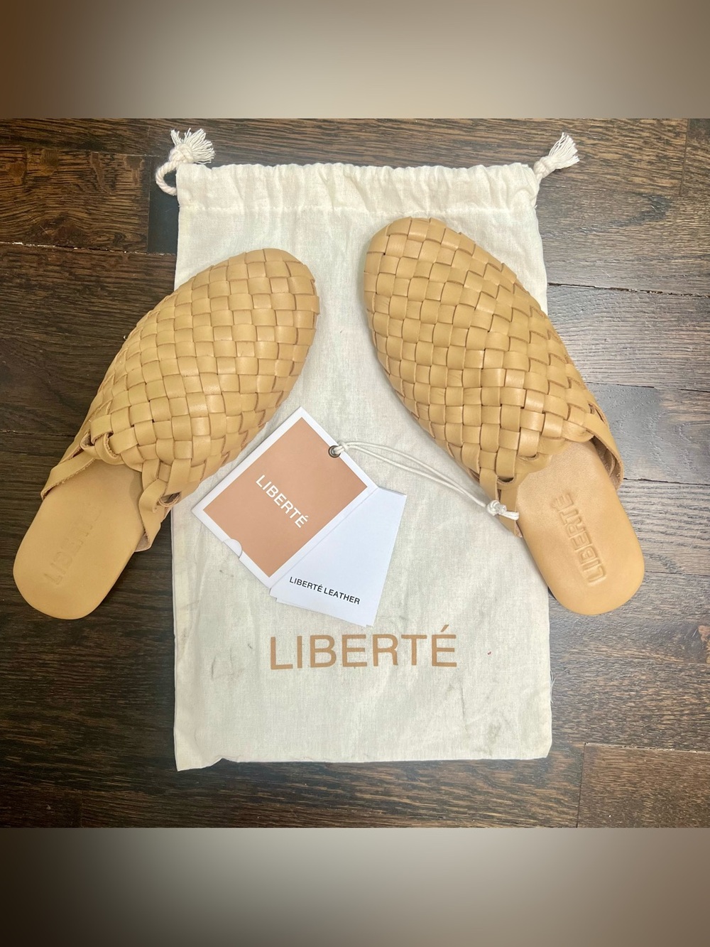 Liberté Woven Leather Mule Slides Tan Camel Size 9 New With Tags